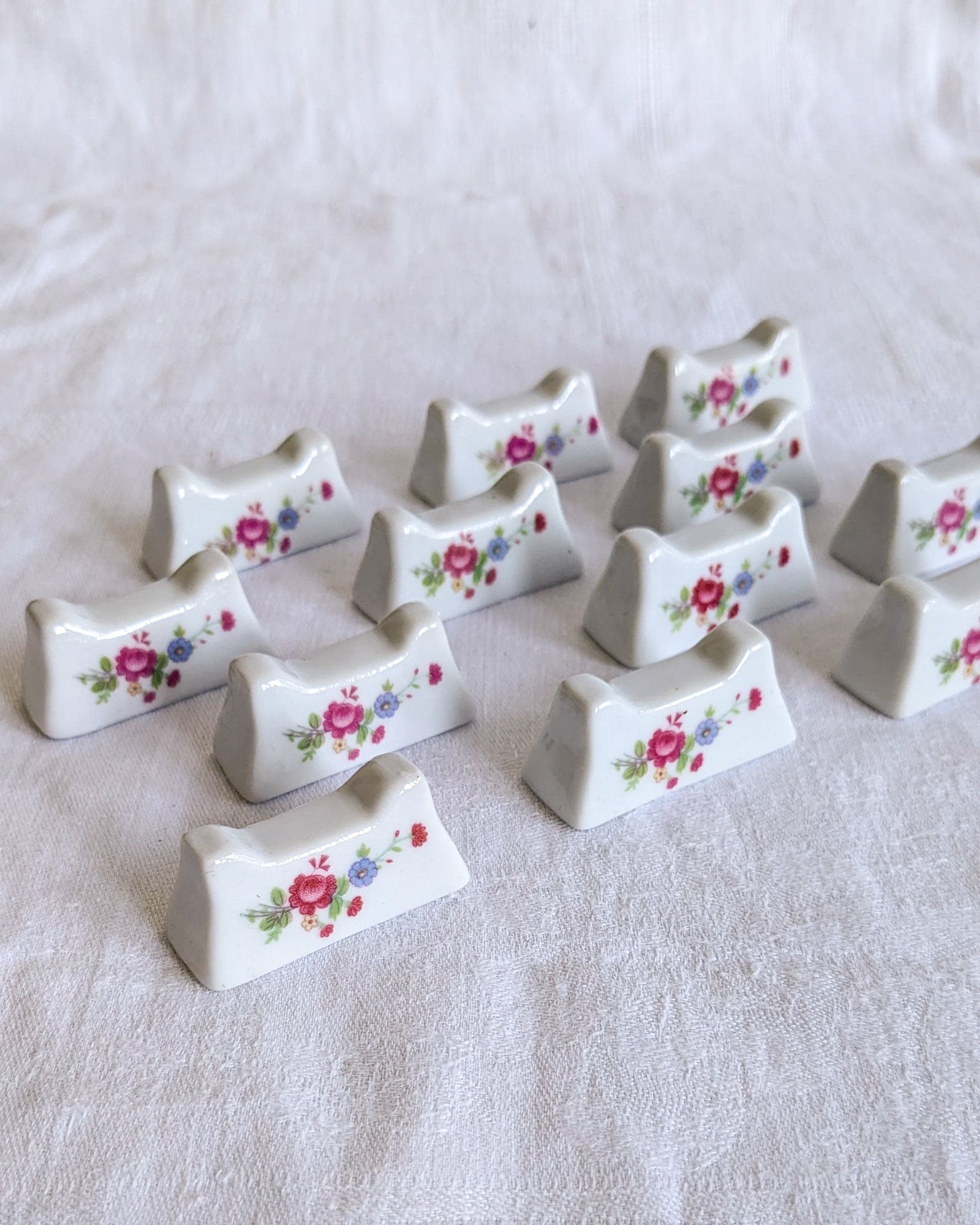 Vintage Floral Porcelain Knife Rests – Set of 10 | Romantic Cottage Tableware