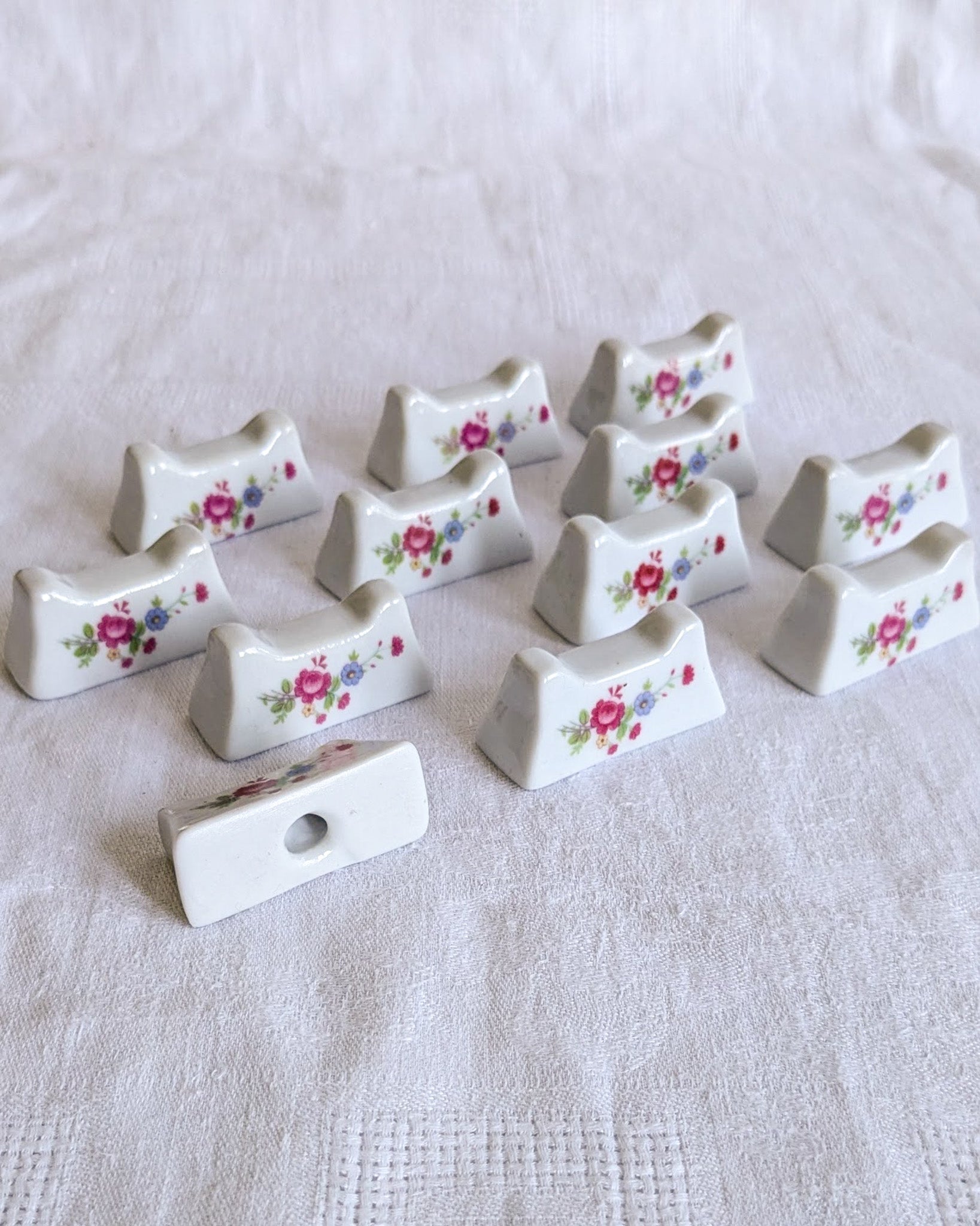 Vintage Floral Porcelain Knife Rests – Set of 10 | Romantic Cottage Tableware