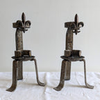 Pair of Vintage Wrought Iron Fleur-de-Lis Candle Holders | Mid to Late 20th Century