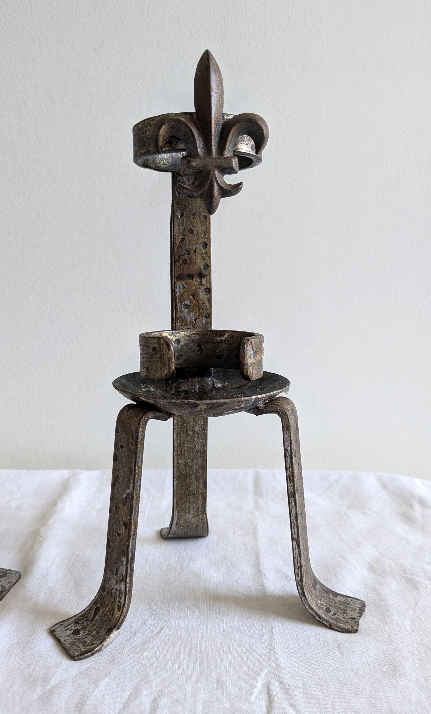 Pair of Vintage Wrought Iron Fleur-de-Lis Candle Holders | Mid to Late 20th Century