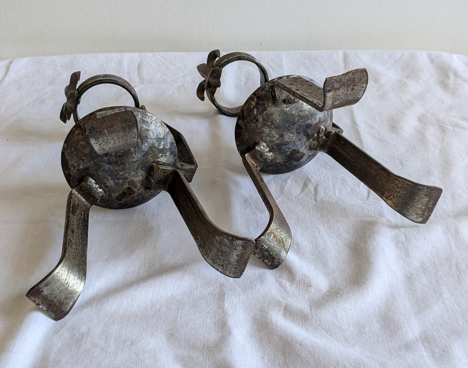 Pair of Vintage Wrought Iron Fleur-de-Lis Candle Holders | Mid to Late 20th Century