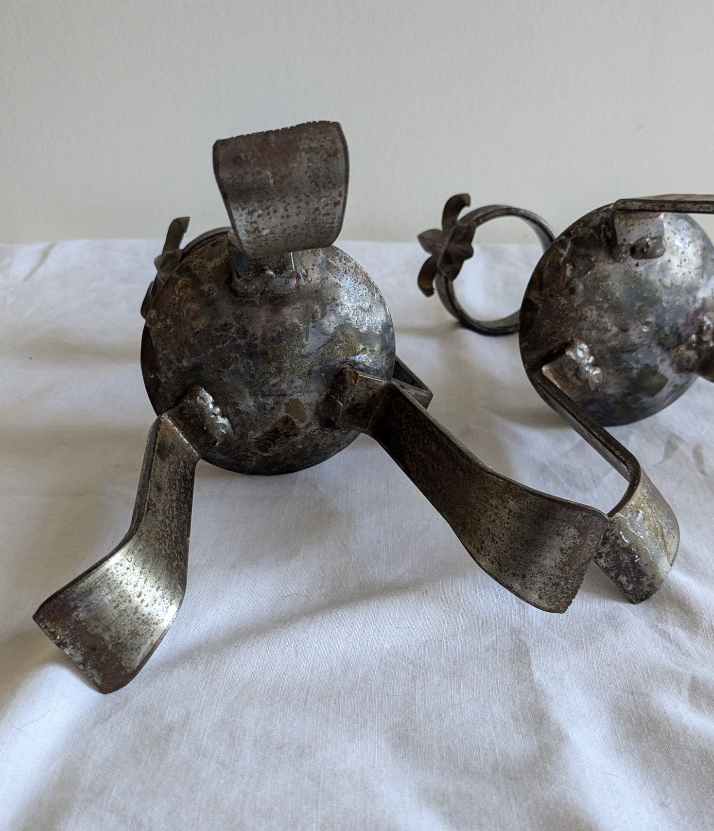 Pair of Vintage Wrought Iron Fleur-de-Lis Candle Holders | Mid to Late 20th Century