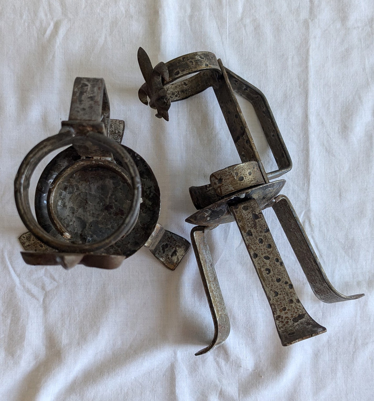 Pair of Vintage Wrought Iron Fleur-de-Lis Candle Holders | Mid to Late 20th Century
