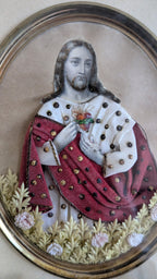 Sacred Heart of Jesus — Rare Mixed-Media Devotional Icon Late 19th–Early 20th Century