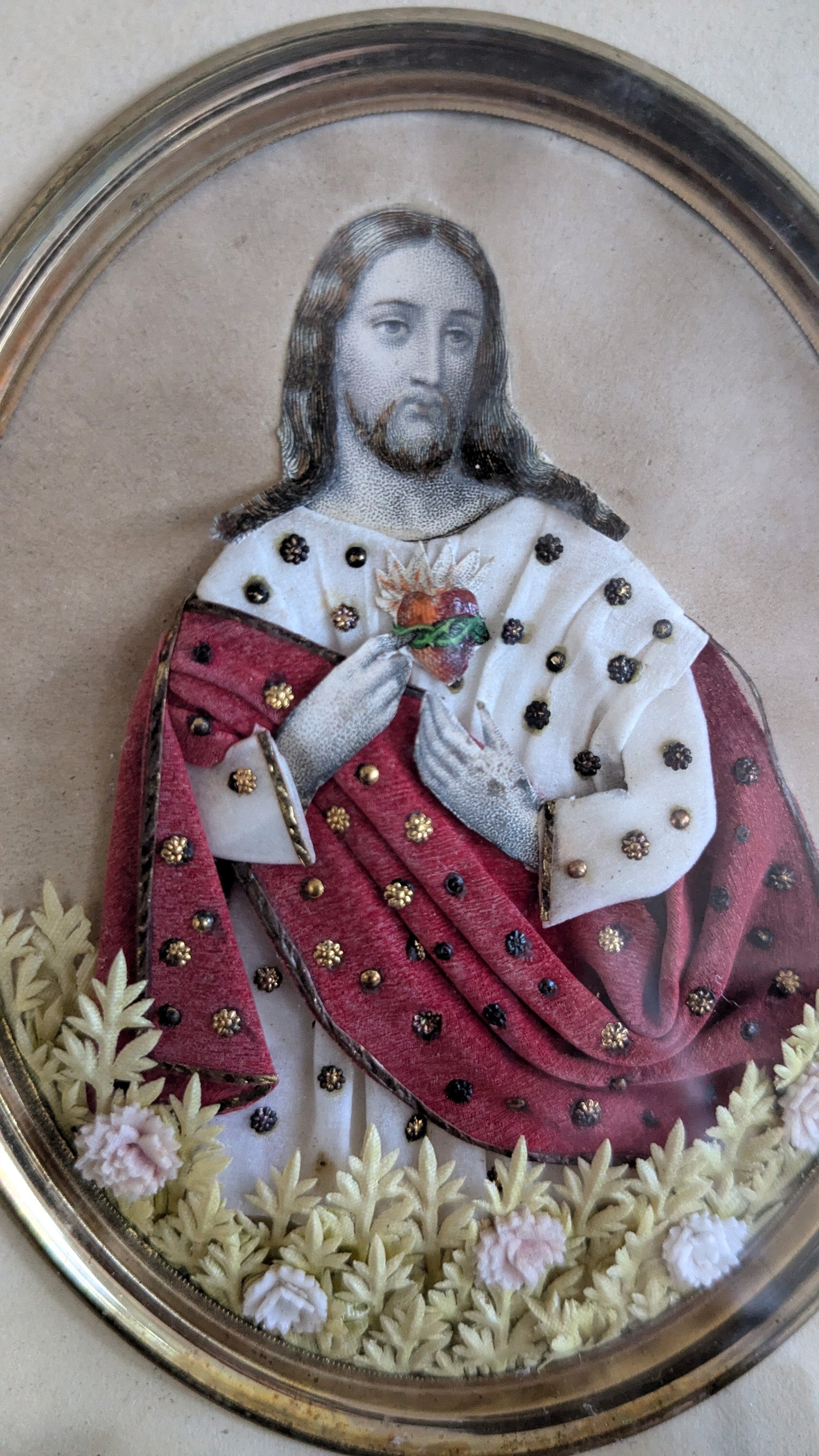 Sacred Heart of Jesus — Rare Mixed-Media Devotional Icon Late 19th–Early 20th Century
