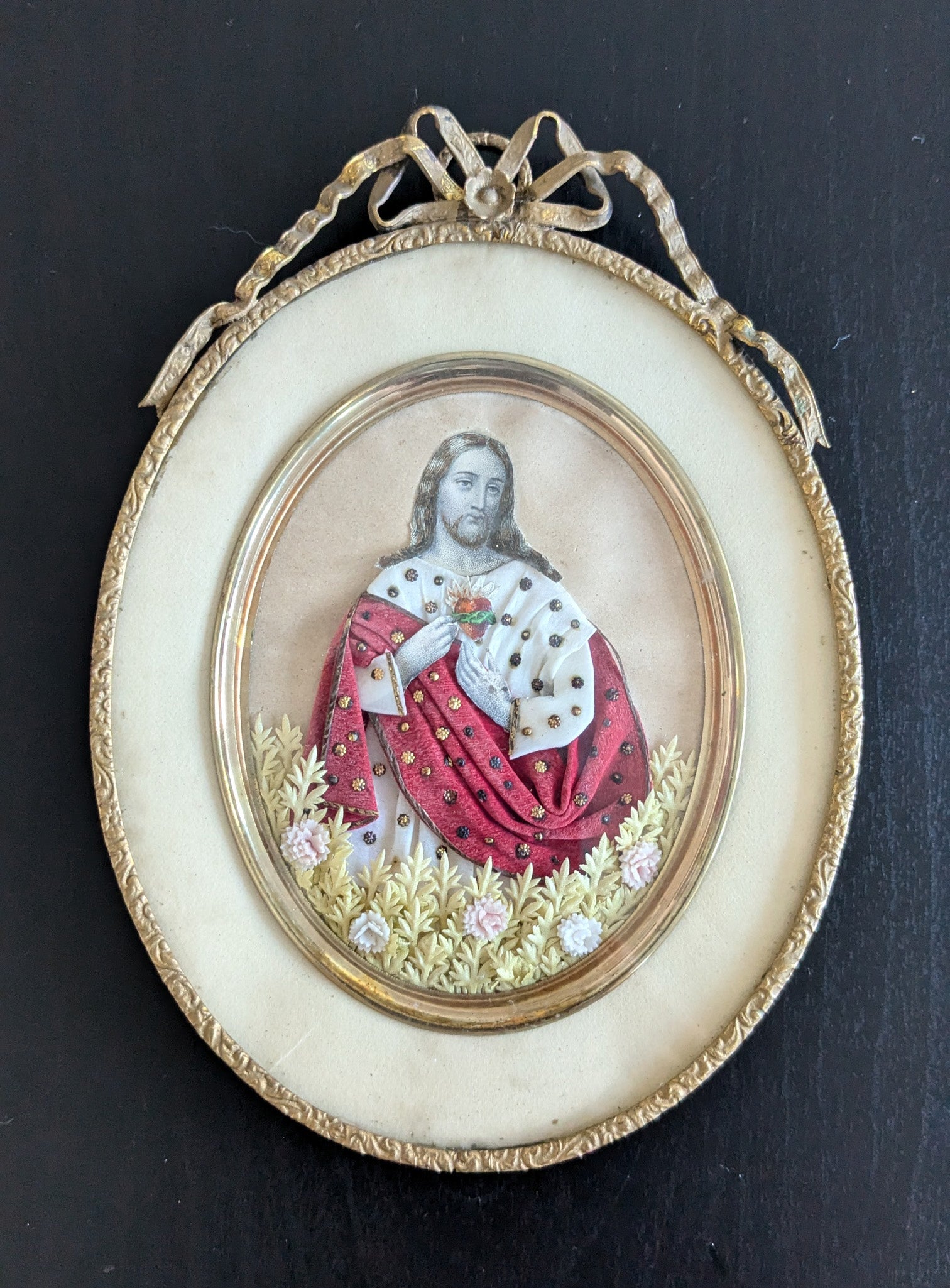 Sacred Heart of Jesus — Rare Mixed-Media Devotional Icon Late 19th–Early 20th Century