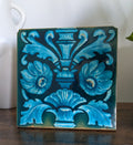 Antique Maw & Co Majolica Tile — Turquoise Floral & Foliage, Victorian, Late 19th Century