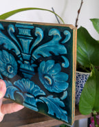 Antique Maw & Co Majolica Tile — Turquoise Floral & Foliage, Victorian, Late 19th Century