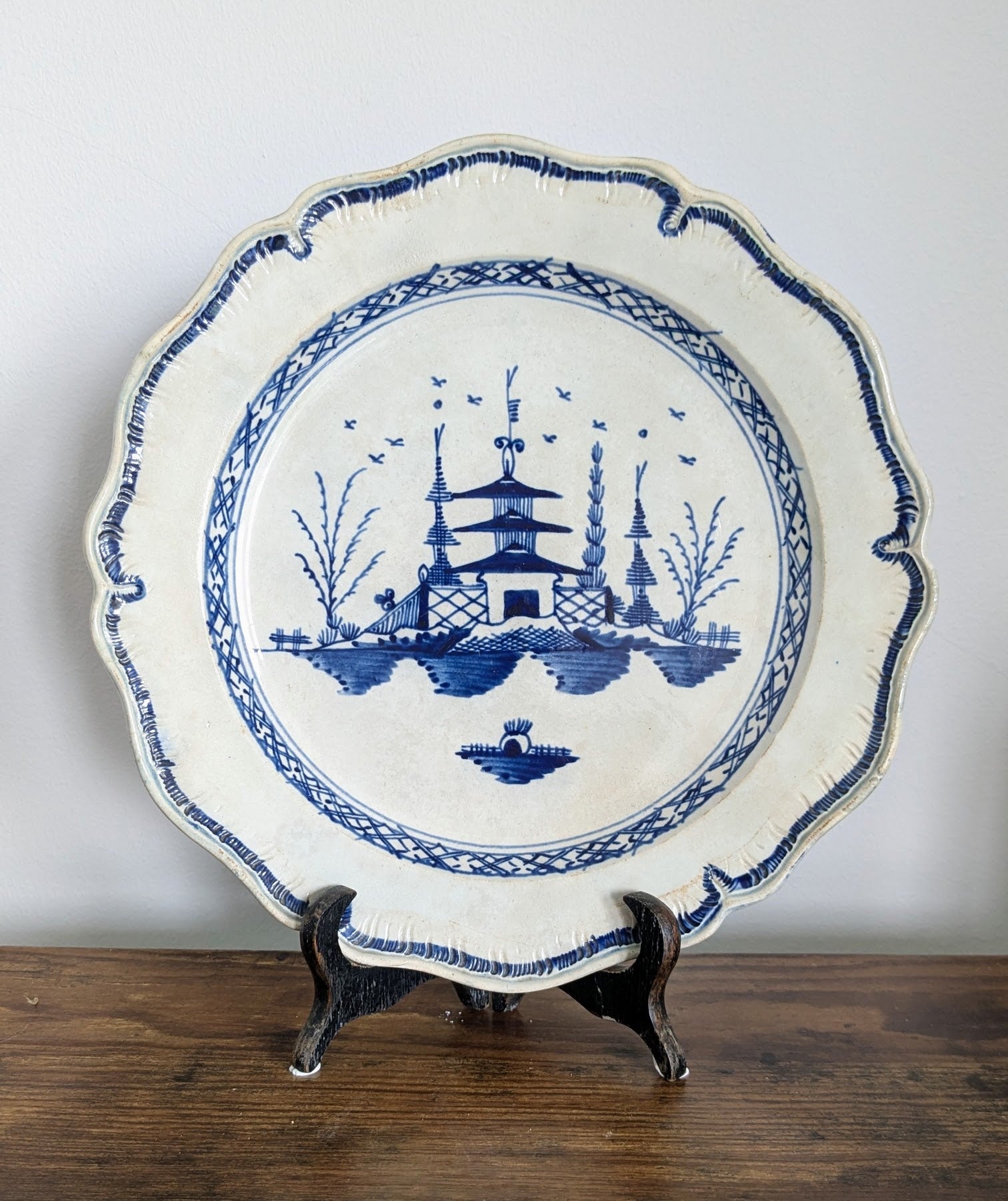 Antique Pearlware Plate with Pagoda Scene – c.1780