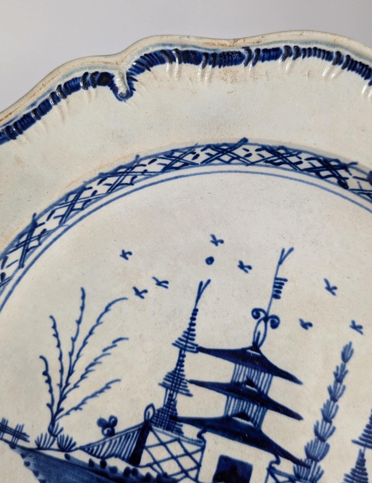 Antique Pearlware Plate with Pagoda Scene – c.1780
