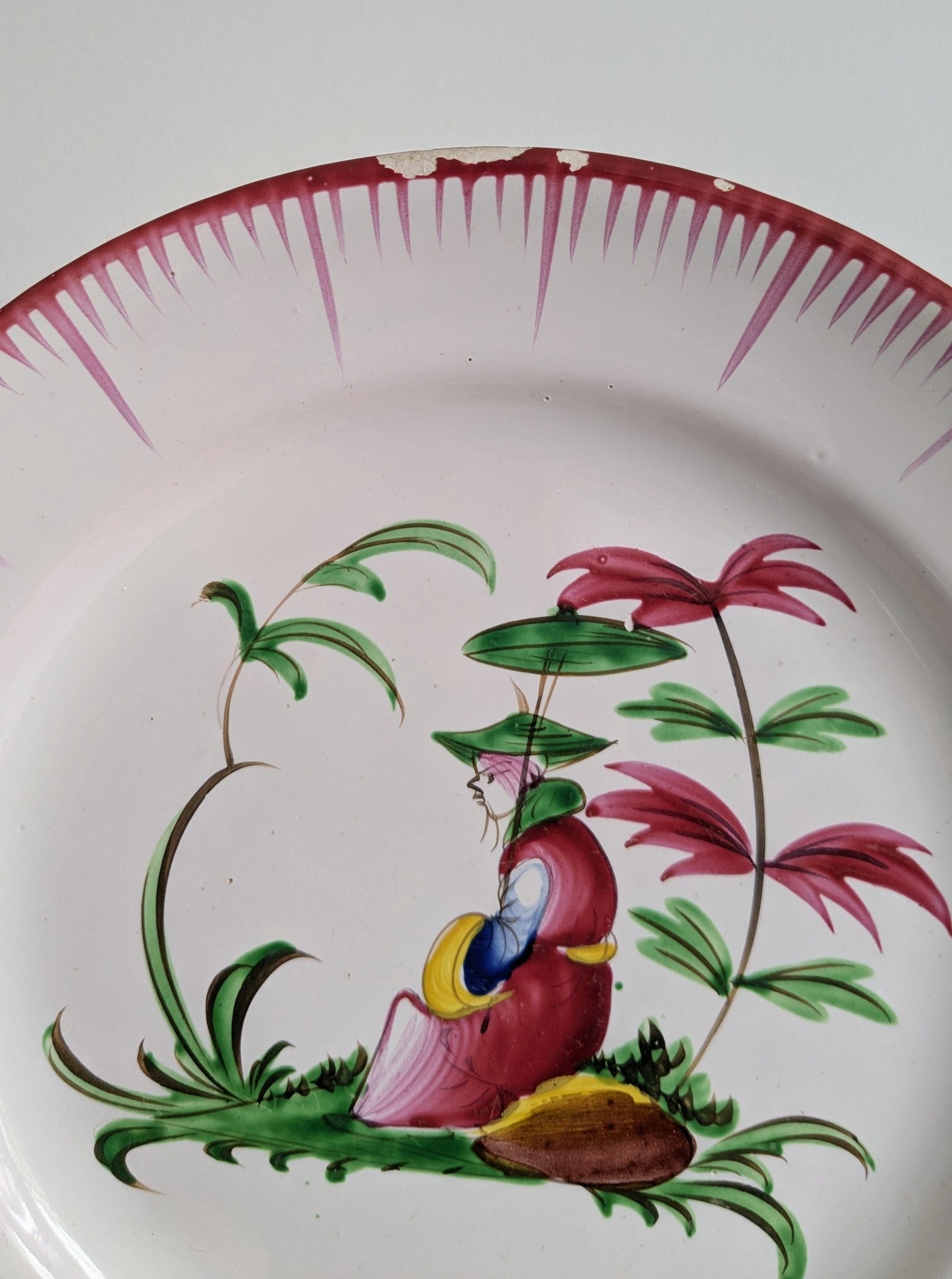 Antique Lunéville Faience Plate – Chinese Pipe Smoker – Late 18th / Early 19th Century