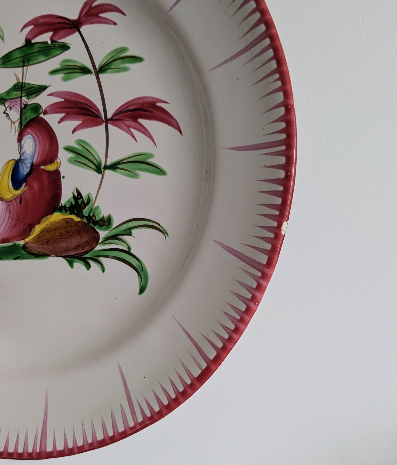 Antique Lunéville Faience Plate – Chinese Pipe Smoker – Late 18th / Early 19th Century