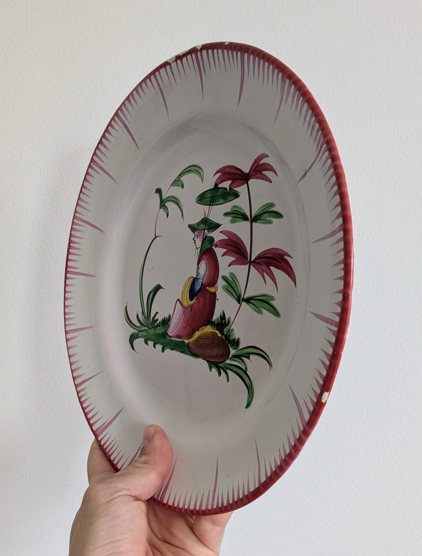 Antique Lunéville Faience Plate – Chinese Pipe Smoker – Late 18th / Early 19th Century