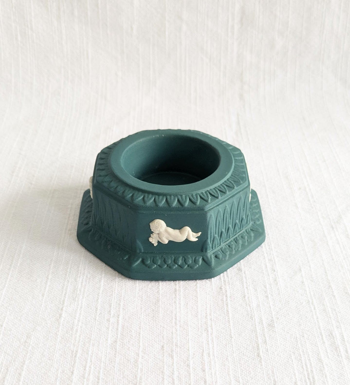 Vintage Wedgwood Jasperware Candle Holder — Sage Green Cherub, Neoclassical, Made in England