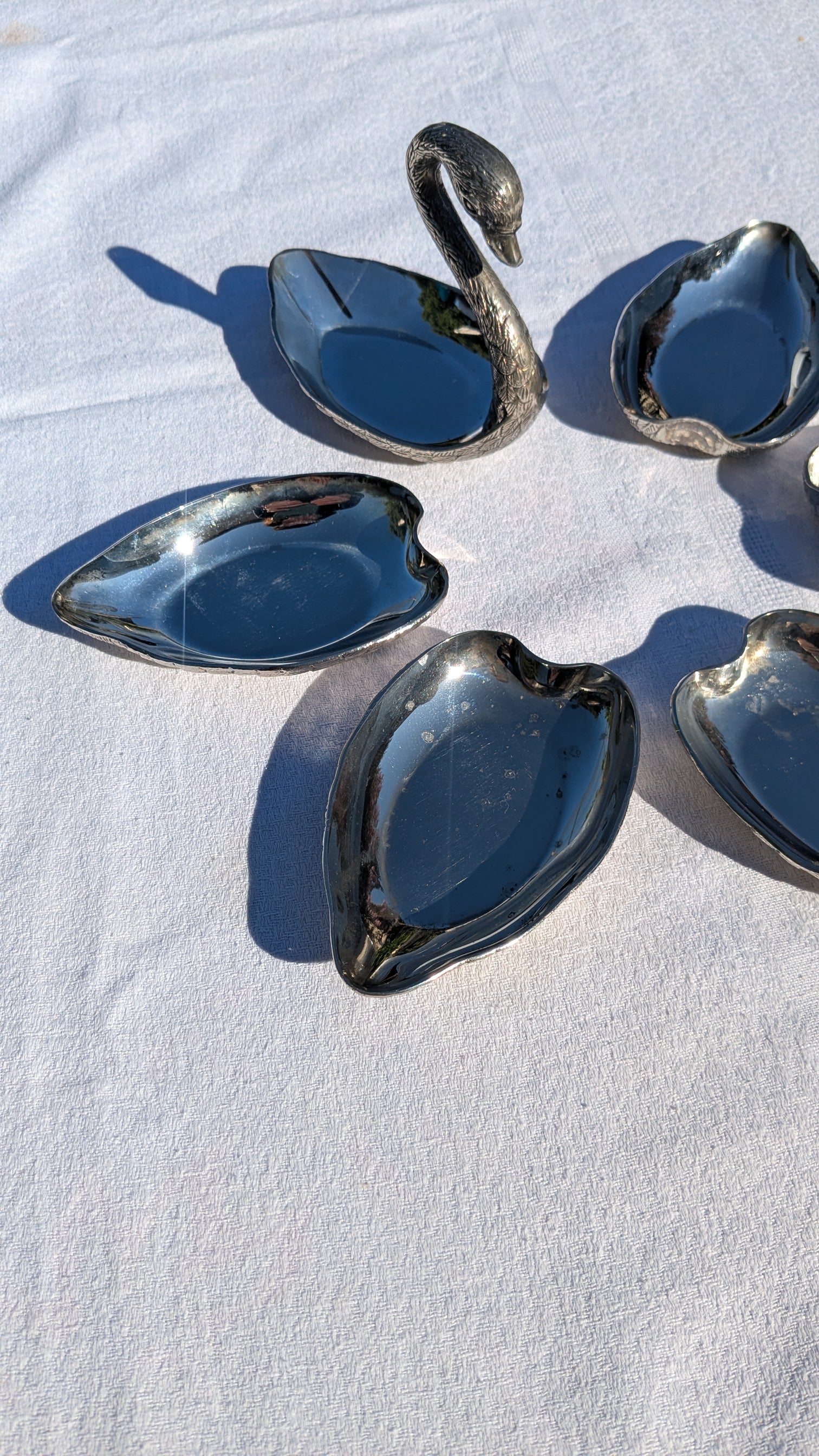 Vintage 1970s Silver Swan Stackable Trinket Dishes / Ashtrays – Mid-Century Vide-Poche Set