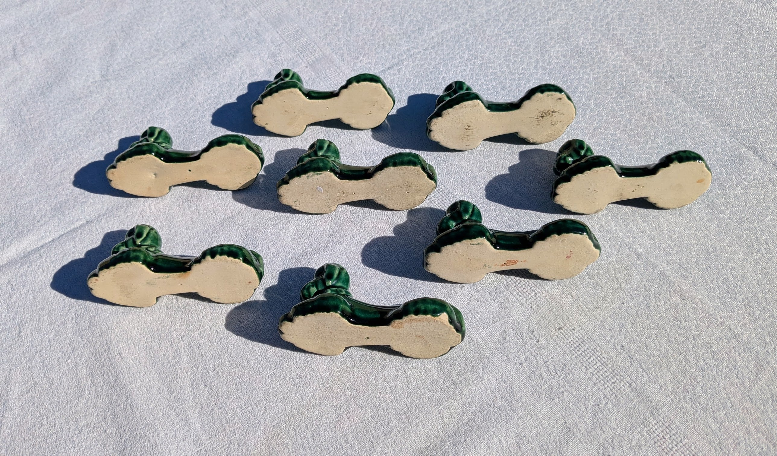 Vintage Vallauris Green Poodle Cutlery Rests Set of 8 — French Ceramic, 1950s