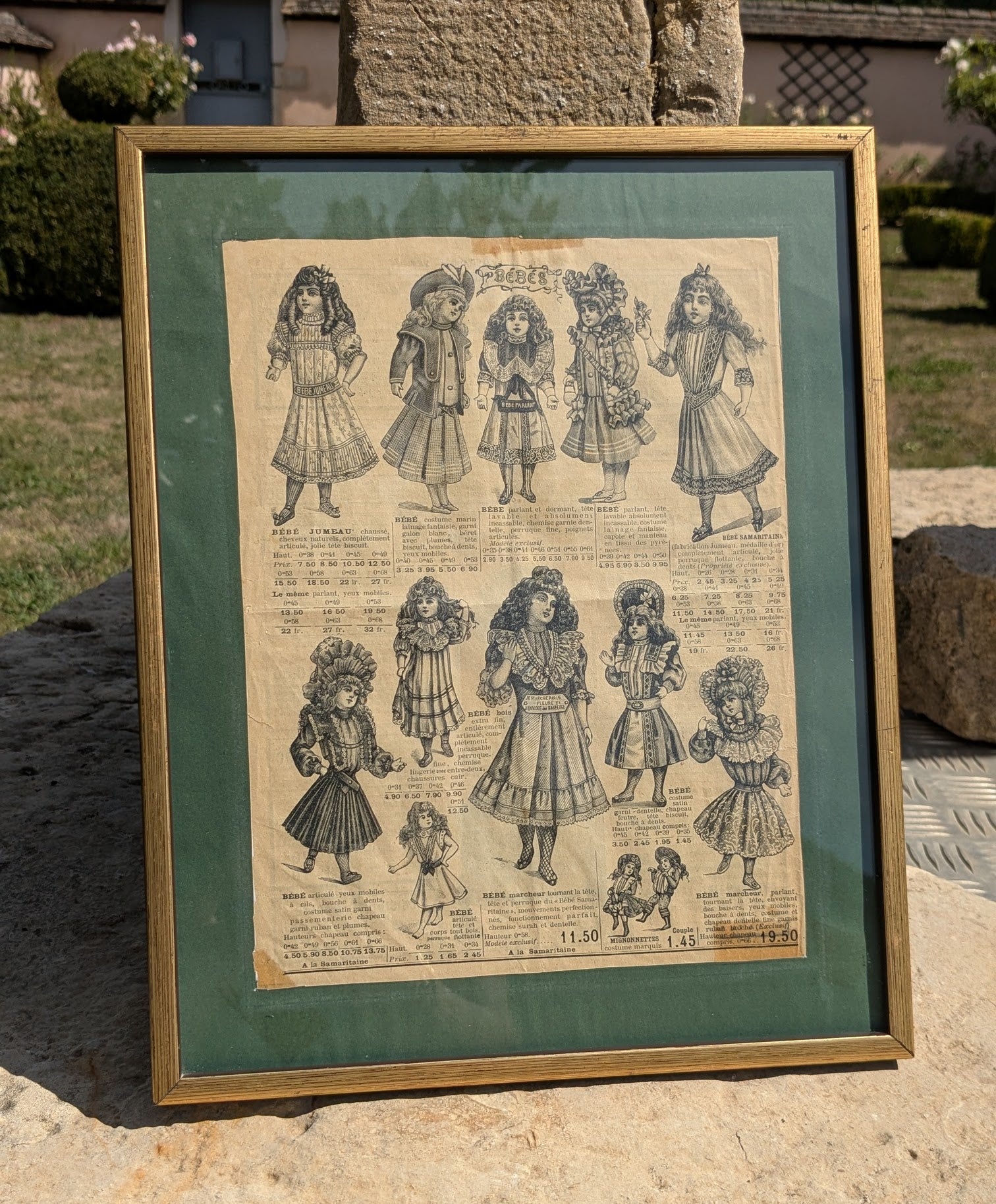 Framed Antique French Fashion Prints — Bébé Jumeau & Girls' Fashion, Belle Époque 1890s Paris