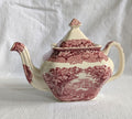 Mason's Ironstone Teapot — Vista Pattern Red & White Transferware, Mid-Century 1950s