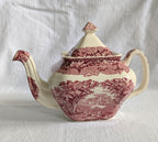 Mason's Ironstone Teapot — Vista Pattern Red & White Transferware, Mid-Century 1950s
