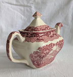 Mason's Ironstone Teapot — Vista Pattern Red & White Transferware, Mid-Century 1950s