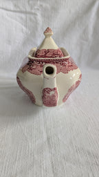 Mason's Ironstone Teapot — Vista Pattern Red & White Transferware, Mid-Century 1950s