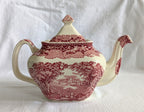 Mason's Ironstone Teapot — Vista Pattern Red & White Transferware, Mid-Century 1950s