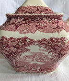 Mason's Ironstone Teapot — Vista Pattern Red & White Transferware, Mid-Century 1950s