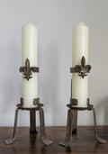 Pair of Vintage Wrought Iron Fleur-de-Lis Candle Holders | Mid to Late 20th Century
