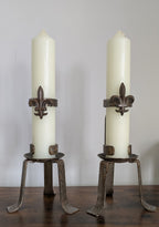 Pair of Vintage Wrought Iron Fleur-de-Lis Candle Holders | Mid to Late 20th Century