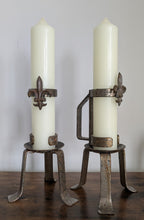 Pair of Vintage Wrought Iron Fleur-de-Lis Candle Holders | Mid to Late 20th Century