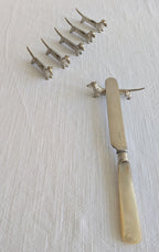 Set of 6 Silver Miniature Vintage Dachshund Dog cutlery rest 20th century