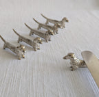 Set of 6 Silver Miniature Vintage Dachshund Dog cutlery rest 20th century