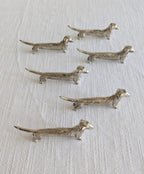 Set of 6 Silver Miniature Vintage Dachshund Dog cutlery rest 20th century