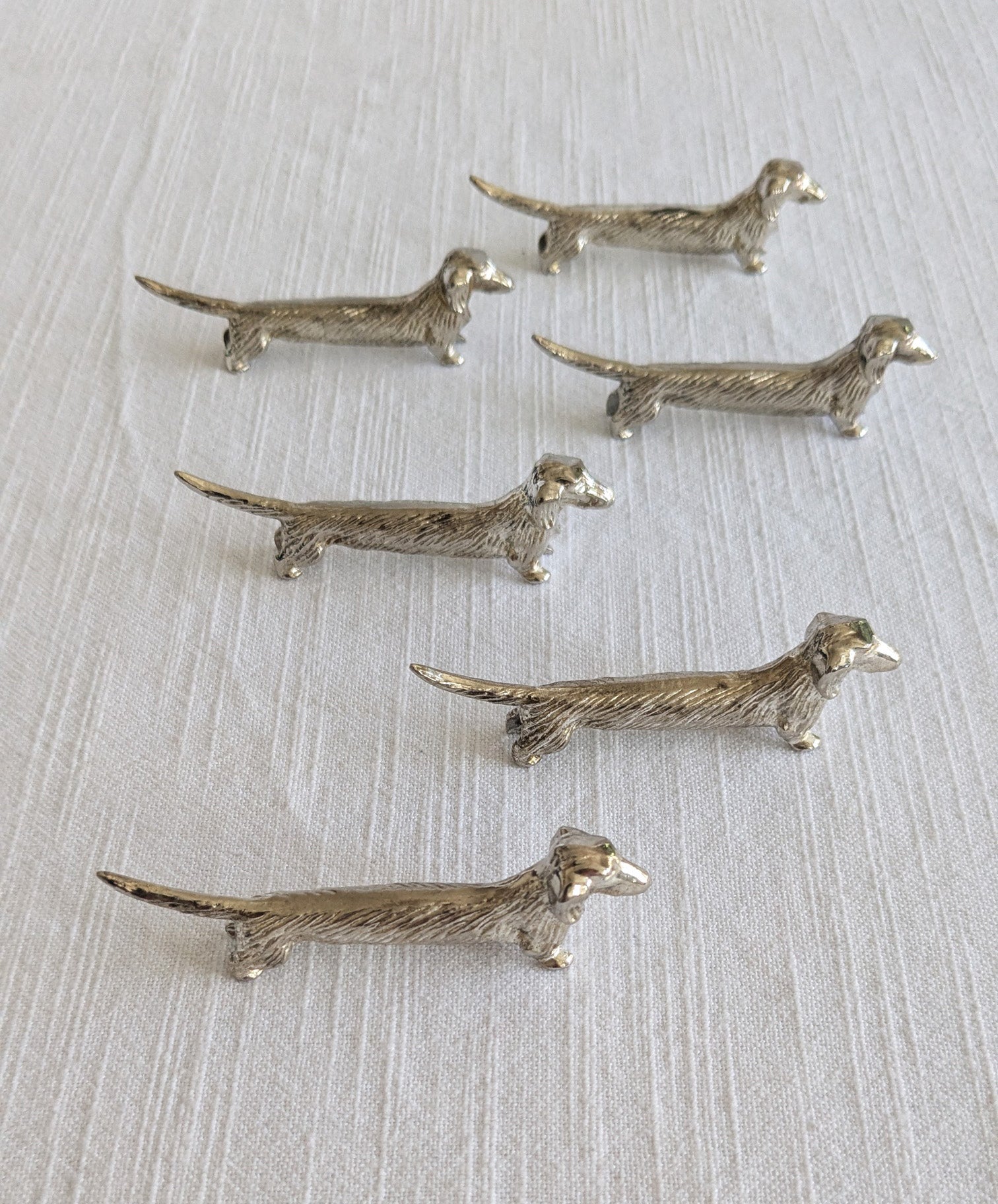 Set of 6 Silver Miniature Vintage Dachshund Dog cutlery rest 20th century