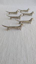 Set of 6 Silver Miniature Vintage Dachshund Dog cutlery rest 20th century