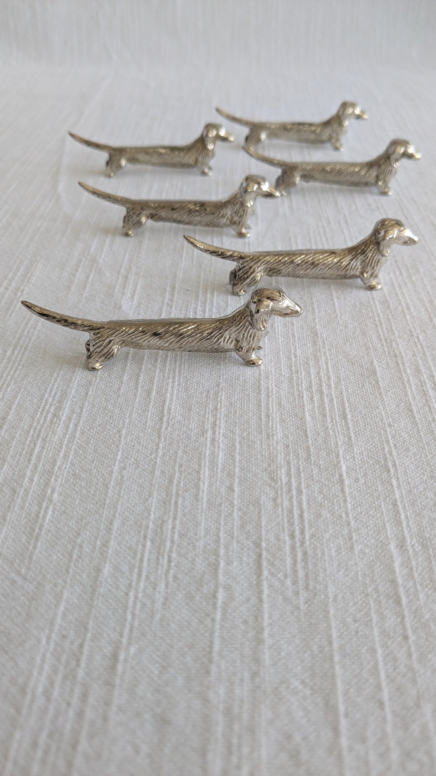 Set of 6 Silver Miniature Vintage Dachshund Dog cutlery rest 20th century