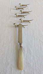 Set of 6 Silver Miniature Vintage Dachshund Dog cutlery rest 20th century
