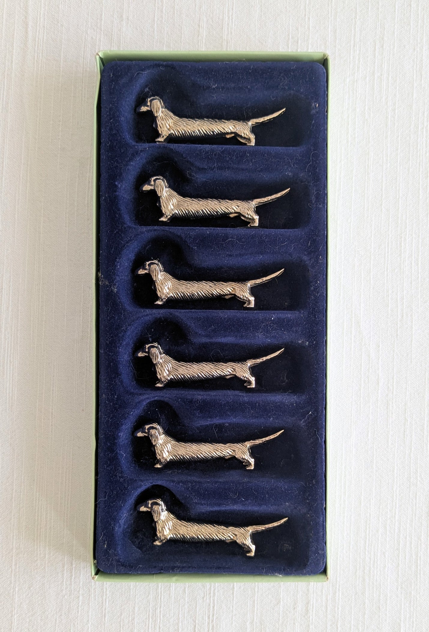 Set of 6 Silver Miniature Vintage Dachshund Dog cutlery rest 20th century