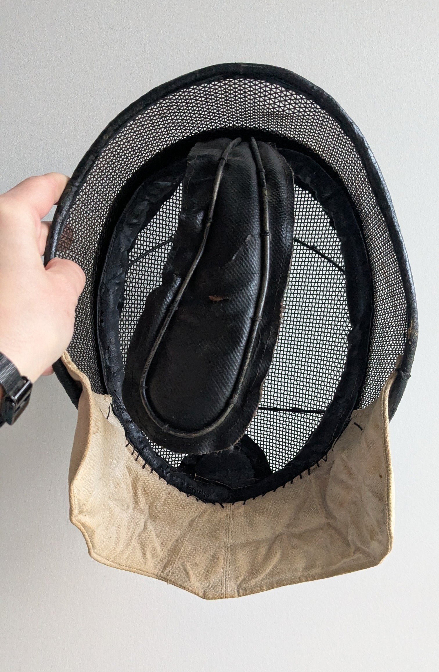 Vintage Fencing Mask — Steel Mesh & Canvas, Mid-20th Century Collectible Display Piece