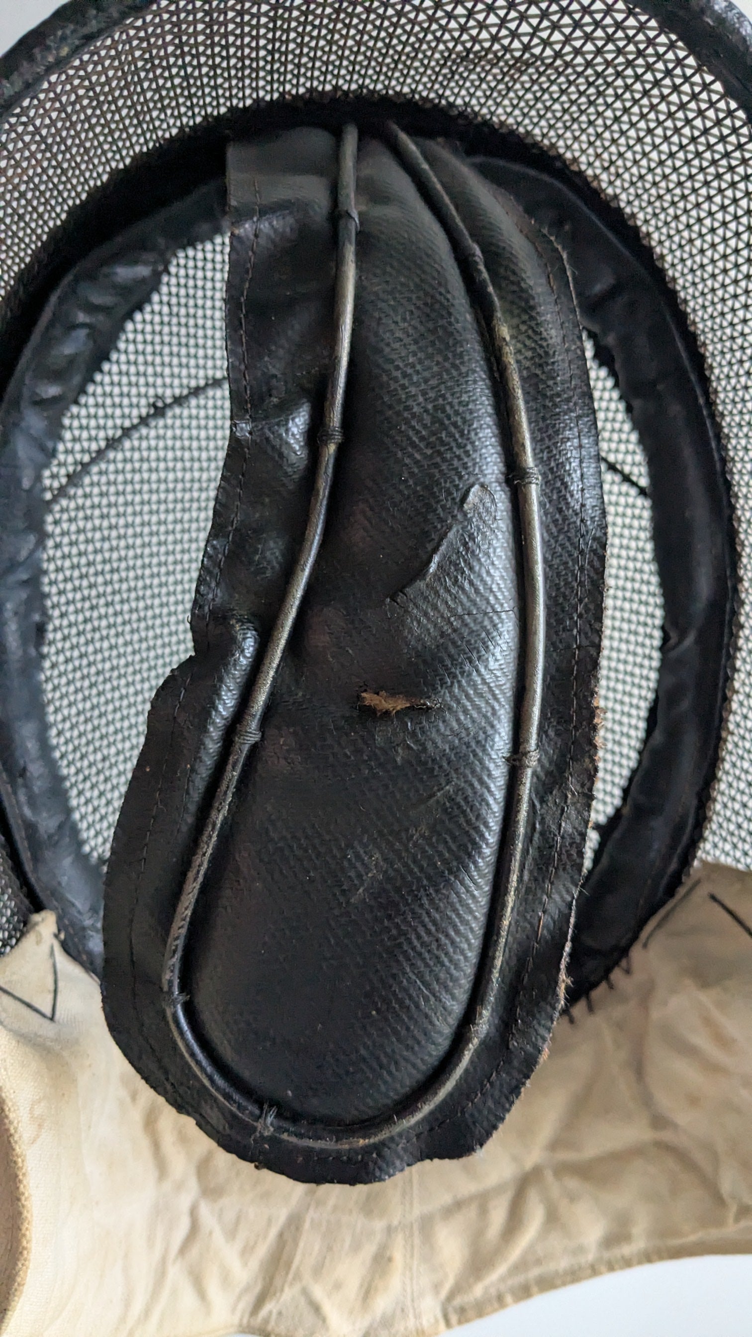 Vintage Fencing Mask — Steel Mesh & Canvas, Mid-20th Century Collectible Display Piece