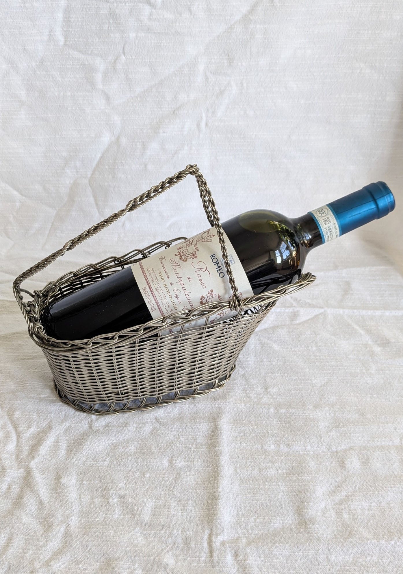 Vintage Wire Basket Wine Holder with Handle - early twentieth century