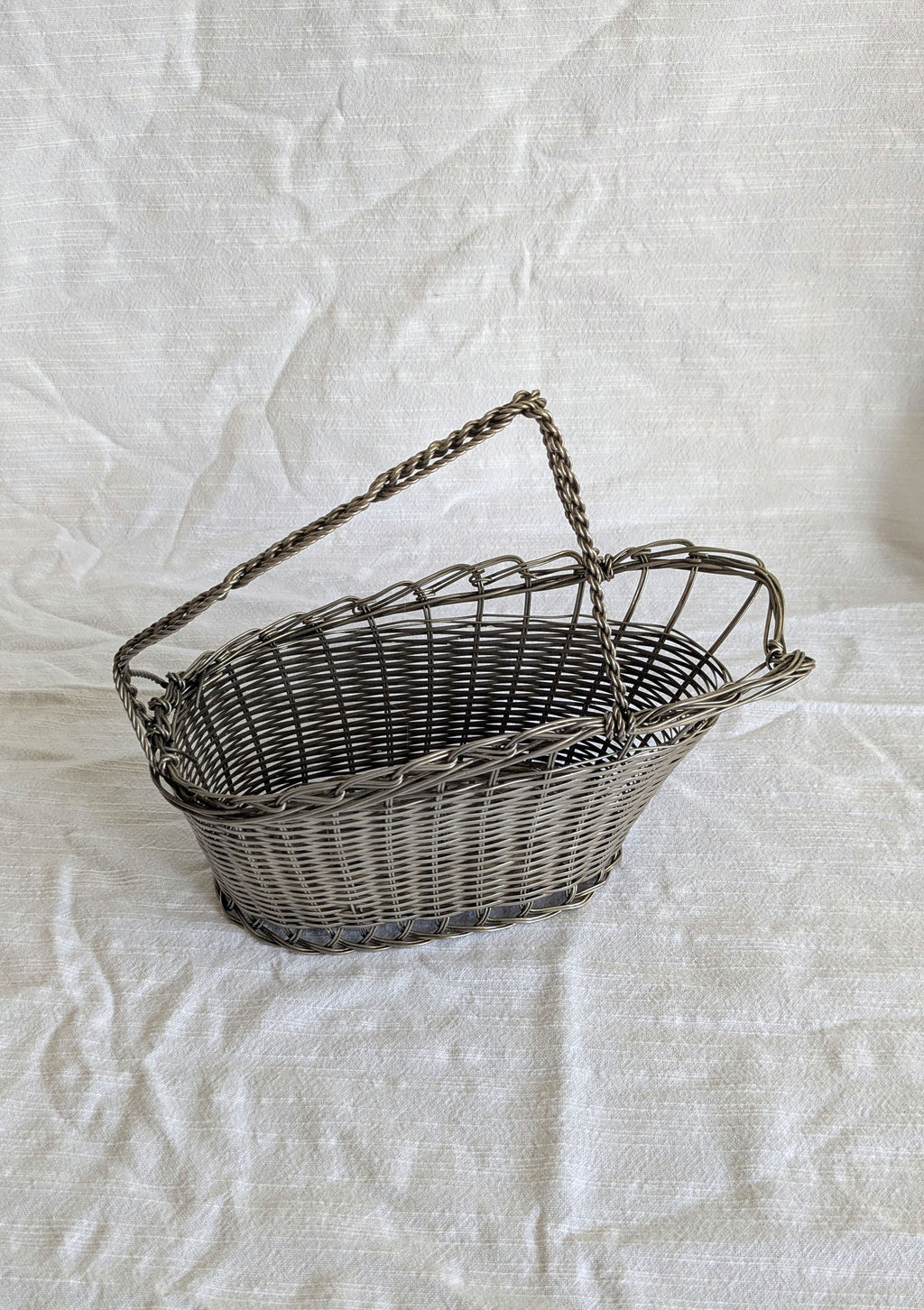 Vintage Wire Basket Wine Holder with Handle - early twentieth century
