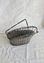 Vintage French Wire Basket Wine Holder — Twisted Handle, Early 20th Century