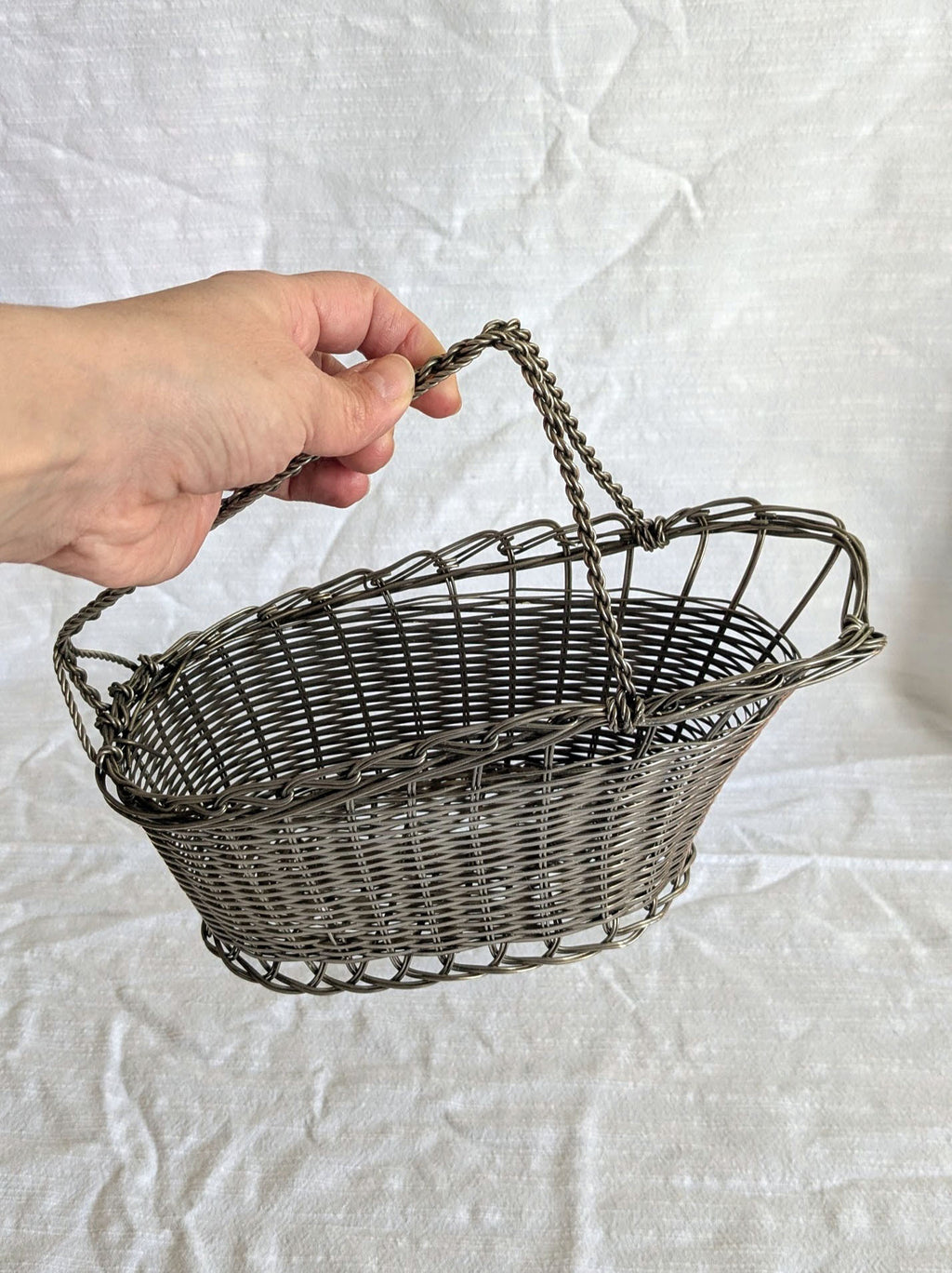 Vintage Wire Basket Wine Holder with Handle - early twentieth century