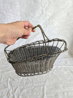 Vintage French Wire Basket Wine Holder — Twisted Handle, Early 20th Century