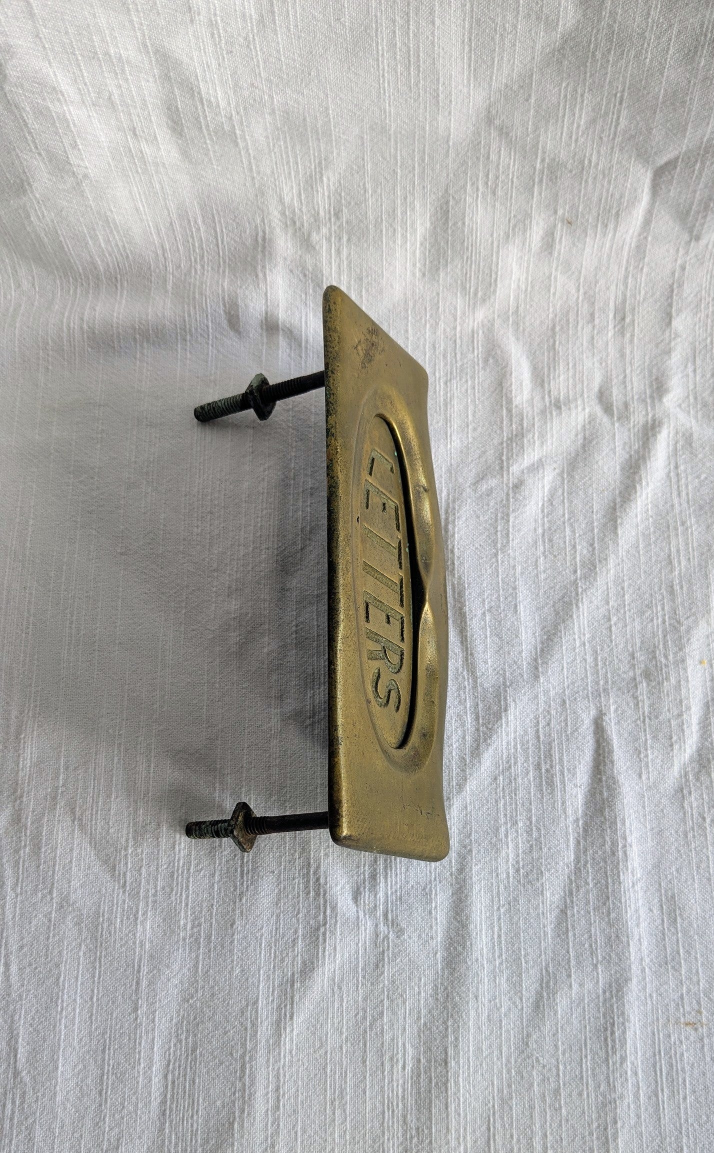 Antique Brass Letterbox Flap — 'LETTERS', Victorian Door Furniture, Late 19th Century