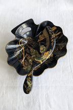 Antique Napoléon III Crumb Tray & Brush — Chinoiserie Black Lacquer, French, 19th Century