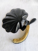 Antique Napoléon III Crumb Tray & Brush — Chinoiserie Black Lacquer, French, 19th Century