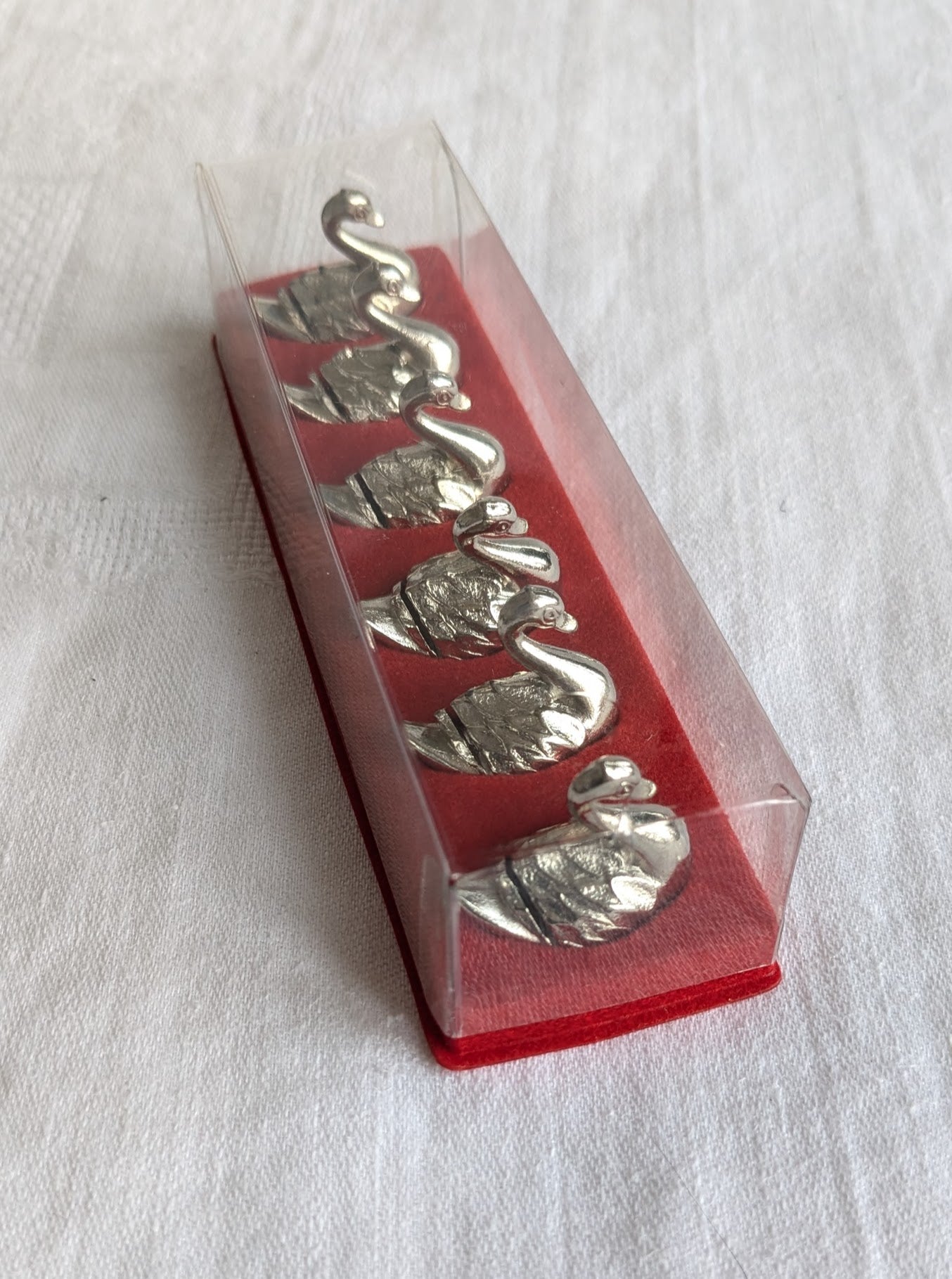 Vintage Silver Swan Place Card Holders Set of 6 — French Silver-Plated, 1960s, Boxed