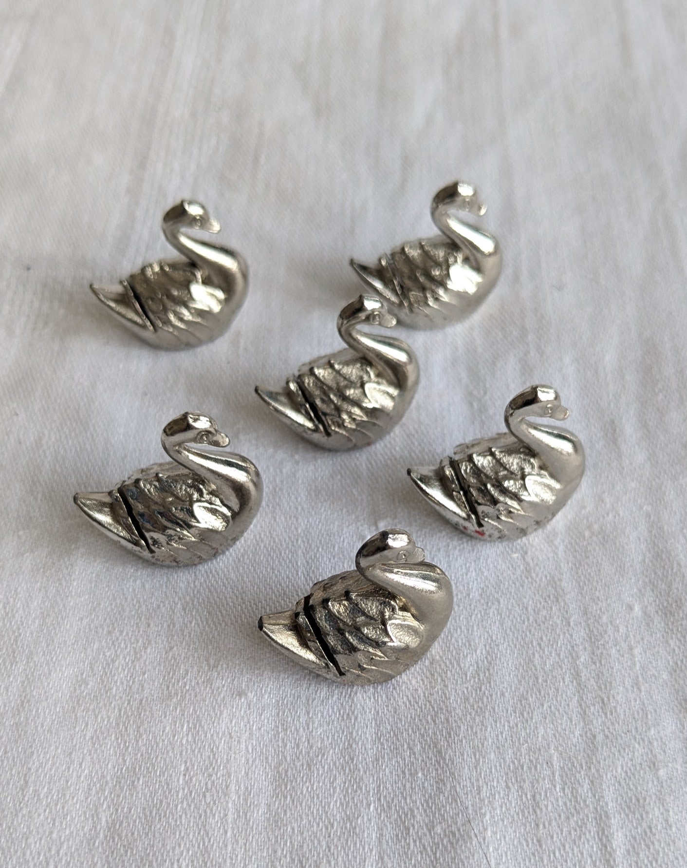 Vintage Silver Swan Place Card Holders Set of 6 — French Silver-Plated, 1960s, Boxed
